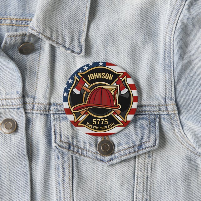 Firefighter Fire Rescue Department USA Flag Custom Button (Beispiel)