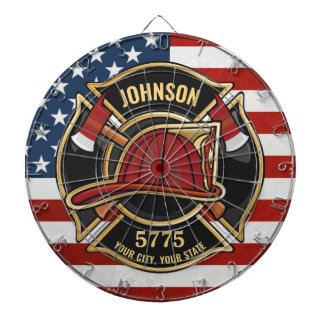 Firefighter Fire Rescue Department USA Flag Custom Dartscheibe