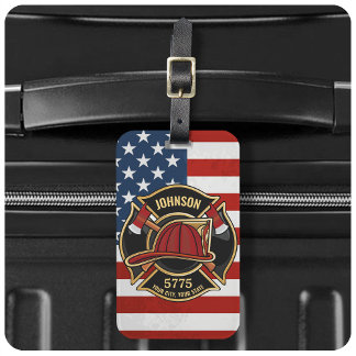 Firefighter Fire Rescue Department USA Flag Custom Gepäckanhänger