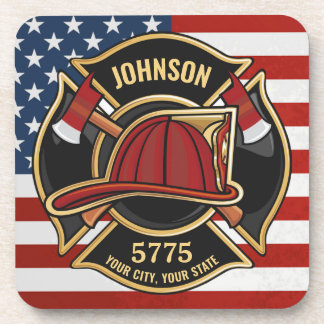 Firefighter Fire Rescue Department USA Flag Custom Getränkeuntersetzer