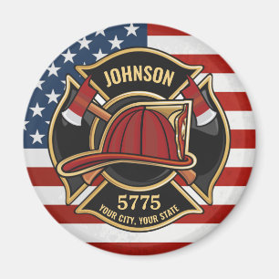 Firefighter Fire Rescue Department USA Flag Custom Magnet