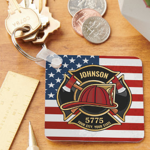 Firefighter Fire Rescue Department USA Flag Custom Schlüsselanhänger