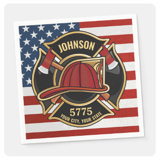 Firefighter Fire Rescue Department USA Flag Custom Serviette