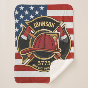 Firefighter Fire Rescue Department USA Flag Custom Sherpadecke