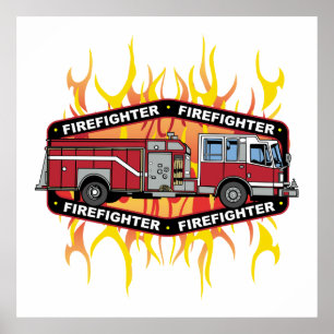 Firefighter Fire Truck Poster
