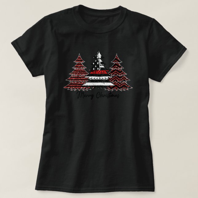 Firefighter Fireman USA Flag Pine Trees Feuerwehr T-Shirt (Design vorne)