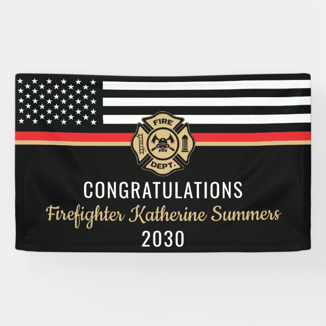 Firefighter Graduation Party Thin Red Line Flag Banner (Horizontal)