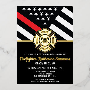 Firefighter Graduation Party Thin Red Line Flag Folieneinladung