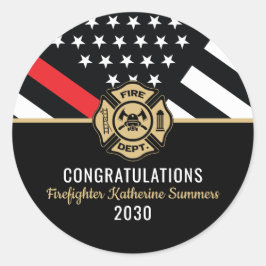 Firefighter Graduation Party Thin Red Line Flag Runder Aufkleber