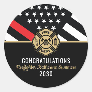 Firefighter Graduation Party Thin Red Line Flag Runder Aufkleber