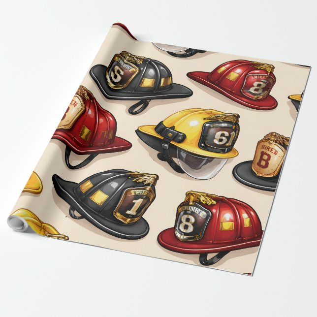 Firefighter helmet pattern fire station wrap geschenkpapier (Ungerollt)