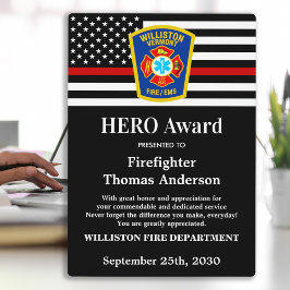 Firefighter HERO Award Thin Red Line Fotoplatte