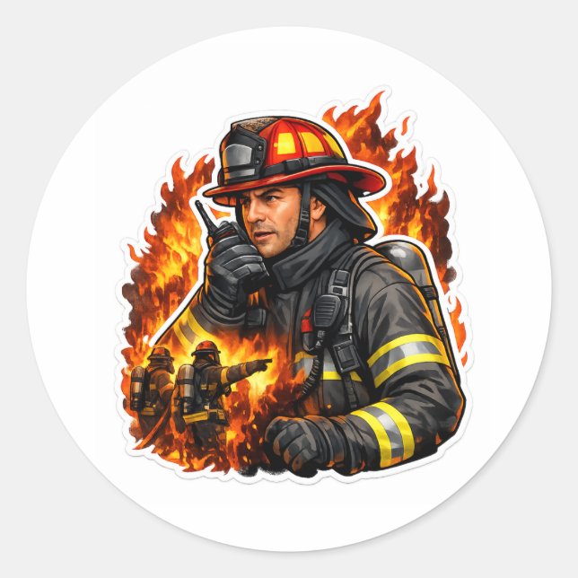 Firefighter Hero Sticker – Brave Fireman Flame Art (Vorderseite)