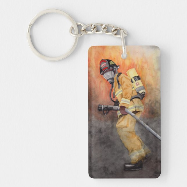 Firefighter Keychain Fireman Original Art Gift Schlüsselanhänger (Vorderseite)