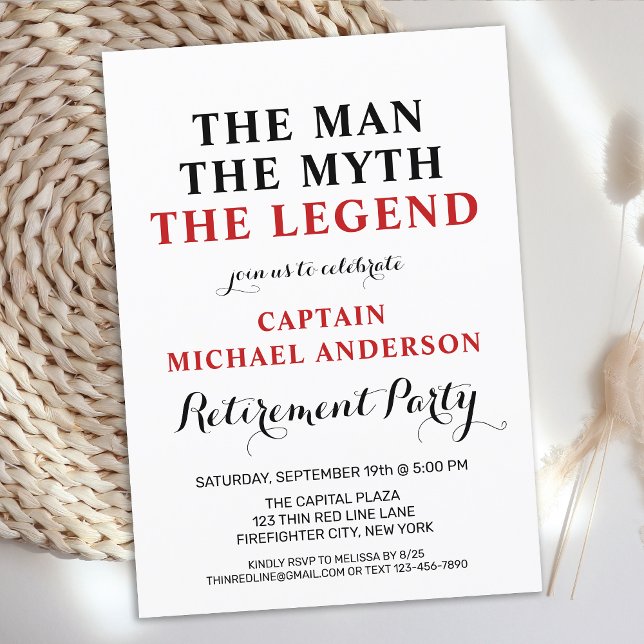 Firefighter Legend Thin Red Line Retirement Party Einladung (Von Creator hochgeladen)