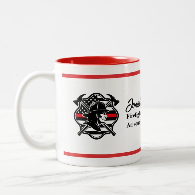 Firefighter Maltese Cross & Thin Red Line Flag  Tw Zweifarbige Tasse (Links)