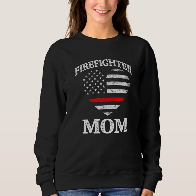 Firefighter Mom Patriotic US Flag Heart Funny Fire Sweatshirt (Vorderseite)