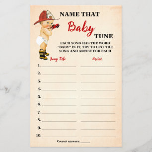 Firefighter Name Baby Tune Baby Showkarte Flyer