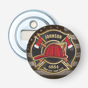 Firefighter NAME Fireman Fire Department USA Flag Flaschenöffner