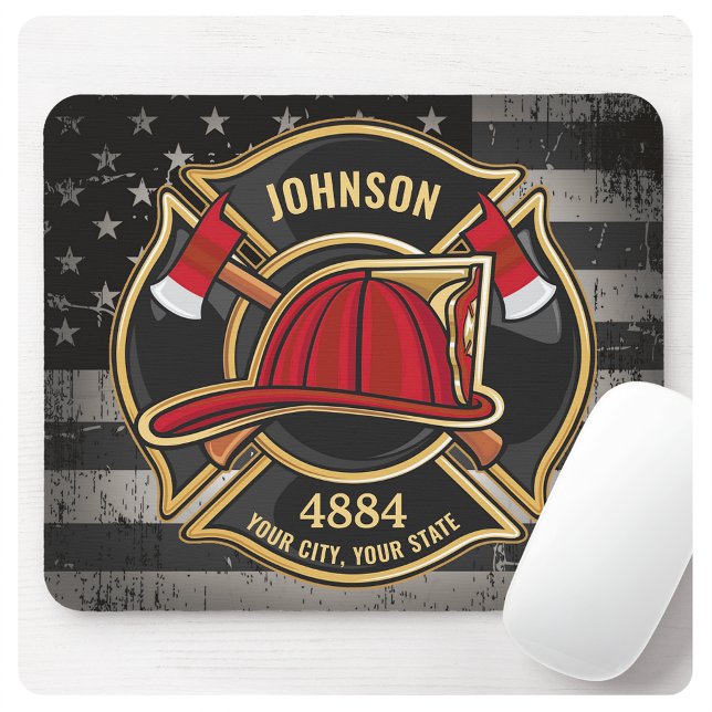 Firefighter NAME Fireman Fire Department USA Flag Mousepad (Von Creator hochgeladen)