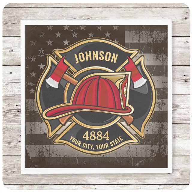 Firefighter NAME Fireman Fire Department USA Flag Serviette (Von Creator hochgeladen)