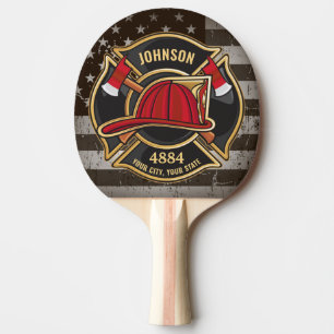 Firefighter NAME Fireman Fire Department USA Flag Tischtennis Schläger