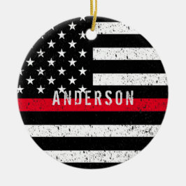 Firefighter Not leidende dünne rote Linie mit Name Keramik Ornament