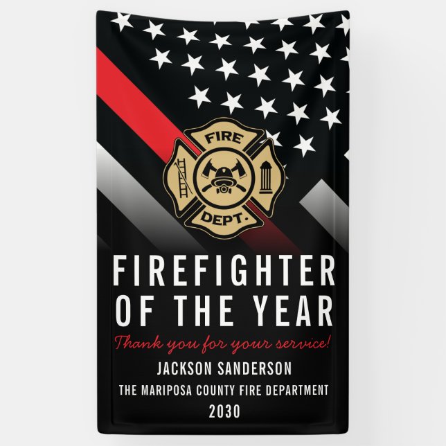 Firefighter of the Year Employee Logo Red Line Banner (Vertikal)