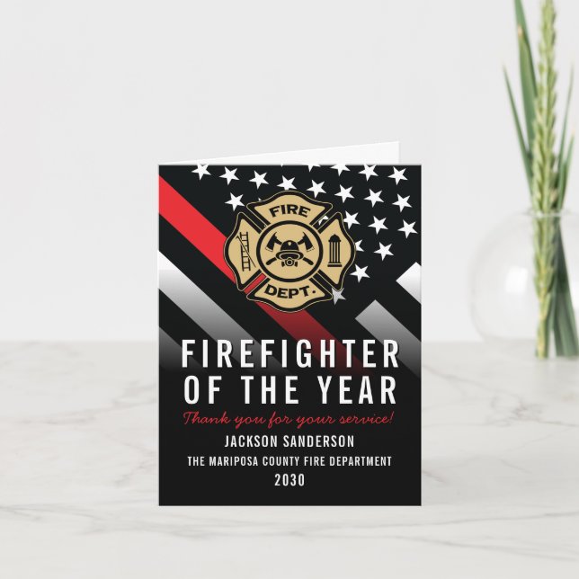 Firefighter of the Year Employee Logo Red Line Karte (Vorderseite)