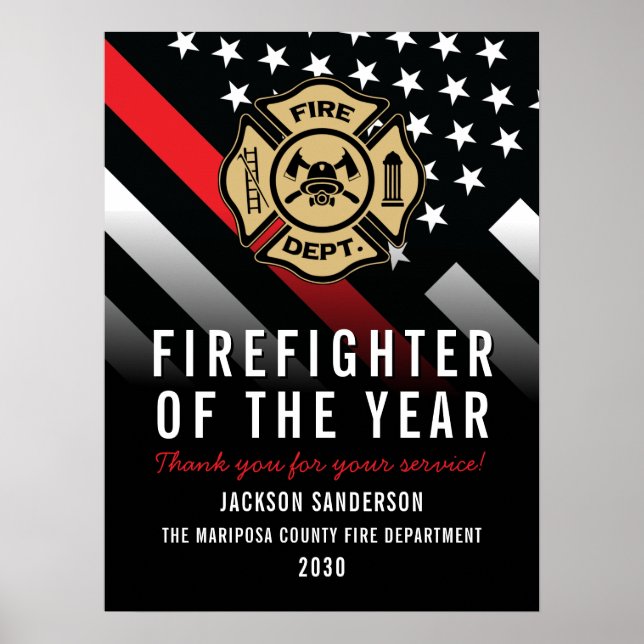 Firefighter of the Year Employee Logo Red Line Poster (Vorne)