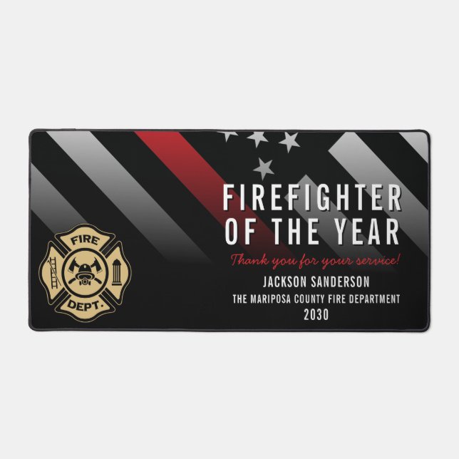 Firefighter of the Year Employee Logo Red Line Schreibtischunterlage (Vorderseite)
