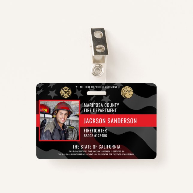 Firefighter Photo Fire Department Employee ID Ausweis (Vorderseite mit Klammer)