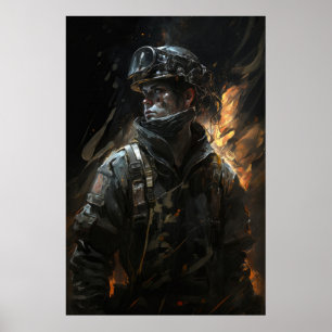 Firefighter Portrait Fantasy Malerei Wilden Geist Poster