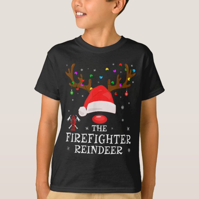 Firefighter Reindeer Family Matching Christmas Pjs T-Shirt (Vorderseite)
