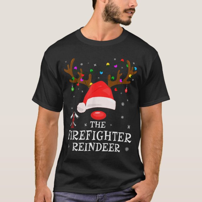 Firefighter Reindeer Family Matching Christmas Pjs T-Shirt (Vorderseite)