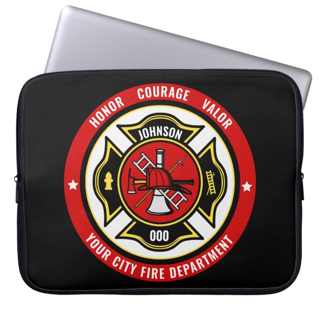 Firefighter Rescue ADD NAME Fire Department Abzeic Laptopschutzhülle (Vorderseite)
