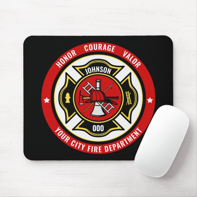 Firefighter Rescue ADD NAME Fire Department Abzeic Mousepad (Mit Mouse)