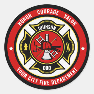 Firefighter Rescue ADD NAME Fire Department Abzeic Runder Aufkleber