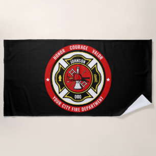 Firefighter Rescue ADD NAME Fire Department Abzeic Strandtuch