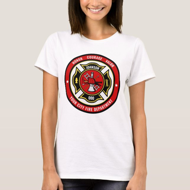 Firefighter Rescue ADD NAME Fire Department Abzeic T-Shirt (Vorderseite)