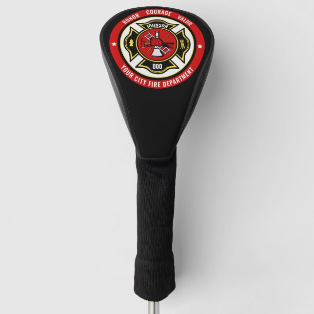 Firefighter Rescue ADD NAME Fire Department Badge Golf Headcover (Vorderseite)