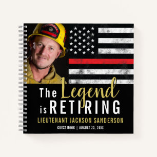 Firefighter Retirement Red Line Fireman Gästebuch Notizbuch