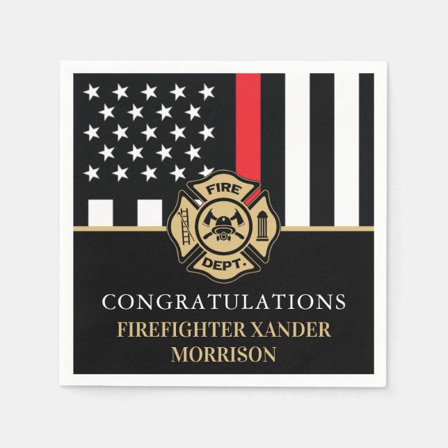 Firefighter Retirement Red Line Flag Fireman  Serviette (Vorderseite)