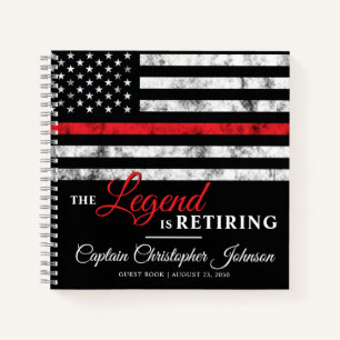 Firefighter Retirement Thin Red Line Gästebuch Notizbuch