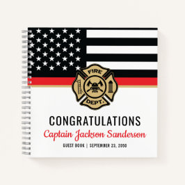 Firefighter Retirement Thin Red Line Gästebuch Notizbuch