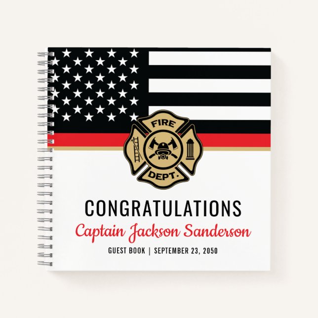 Firefighter Retirement Thin Red Line Gästebuch Notizbuch (Vorderseite)