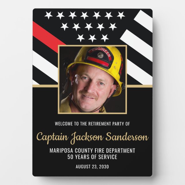 Firefighter-Ruhestand Party Red Line Flaggen-Foto Fotoplatte (Vorderseite)