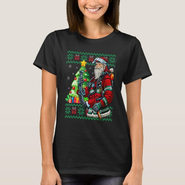 Firefighter Santa Claus Fireman Ugly Christmas Swe T-Shirt (Vorderseite)