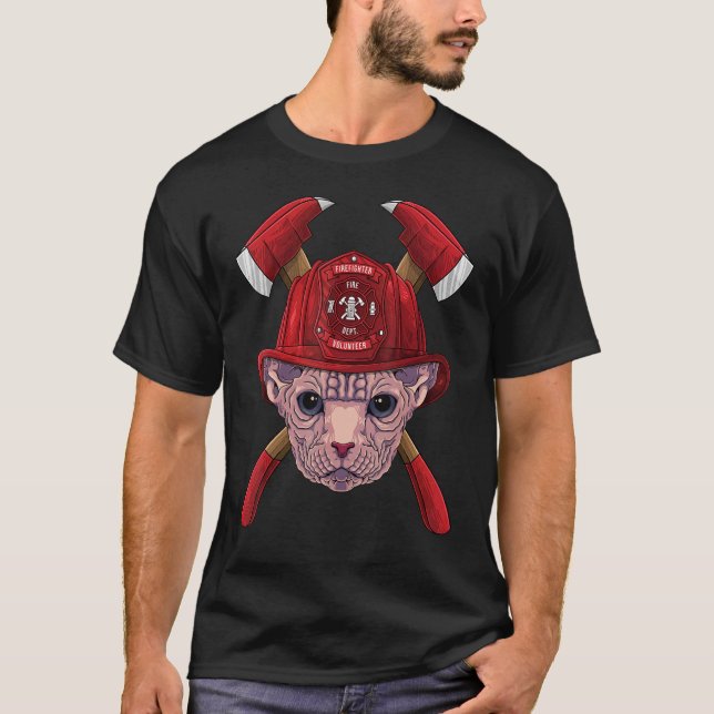 Firefighter Sphynx Fireman Boys Kids Fire Rescue C T-Shirt (Vorderseite)