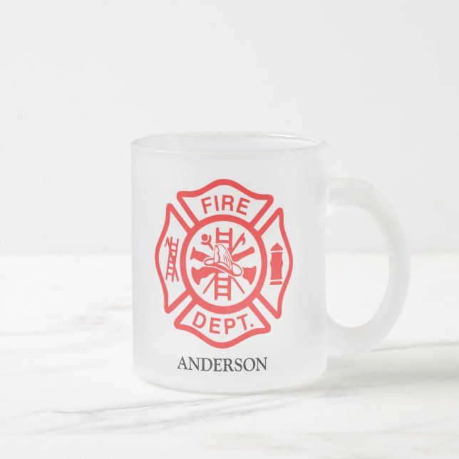Firefighter Symbol Fireman Logo-Individuelle Name Mattglastasse (Rechts)